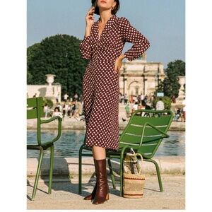 Rouje Brown Polka Dot Midi Dress